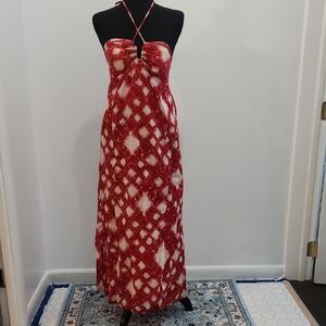 Elegant Red and White Halter Maxi Dress